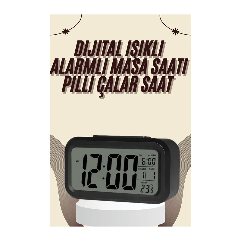 Dijital Masa Saati Termometreli Takvim Çalar Saat Led Ekran Pilli