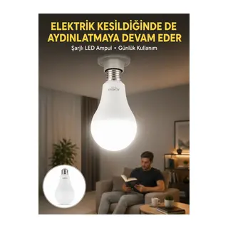 Acil Durumlar İçin Şarjlı Led Ampul 6400k Soğuk Beyaz 30 Watt Yeni Nesil