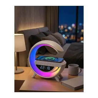 Kablosuz Şarjlı Led Işıklı Masa Saati Bluetooth Hoparlör Alarm Fonksiyonlu