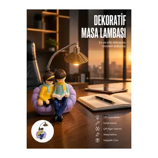 Romantik Çift Temalı Dekoratif Masa Lambası Yumuşak Led Işık