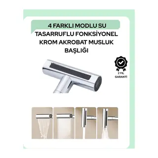 Çok Fonksiyonlu Musluk Başlığı | 4 Su Modu | Geniş Uyumlu Adaptör Seti | Mutfak Ve Banyo Uyumlu