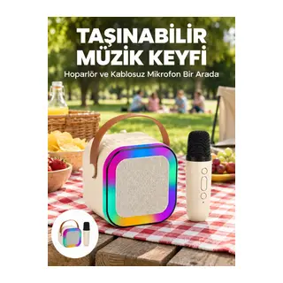 Kablosuz Karaoke Mikrofon Hoparlör Seti Güçlü Ses Çıkışı Yeni Nesil