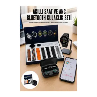 Ucuz Kaliteli Yeni Nesil 7 Kordonlu Akıllı Saat Ve Kablosuz Bluetooth Kulaklık Anc Özelliği