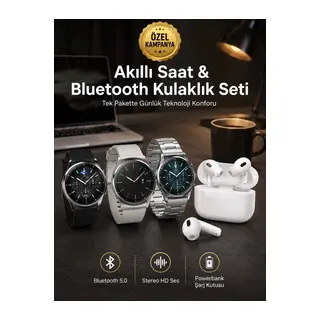 Aynalı Bluetooth Kulaklık Yeni Nesil Akıllı Saat Titreşimli Nabız Ölçer Spor Modları