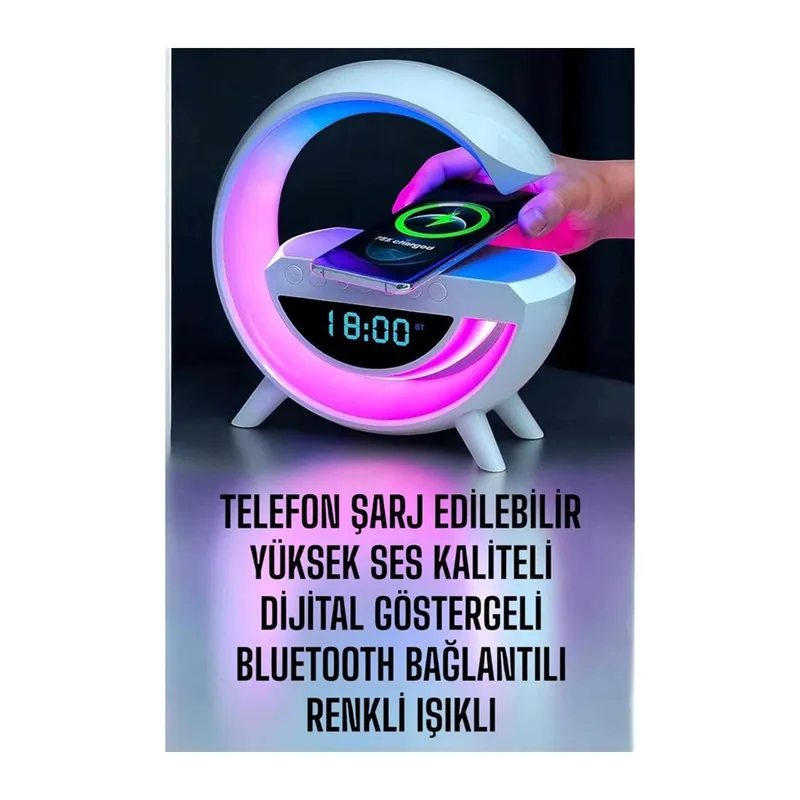 Bluetooth Hoparlör Dijital Göstergeli Wireless Şarj Rgb Işıklı