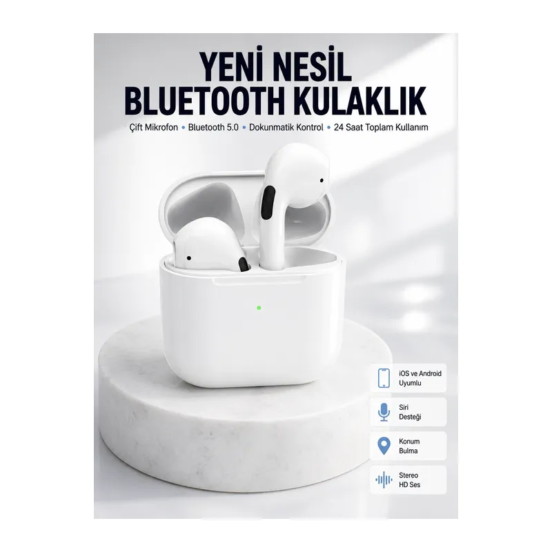 Yeni Nesil Bluetooth Kulaklık Beyaz Çağrı Cevaplayabilen Kablosuz