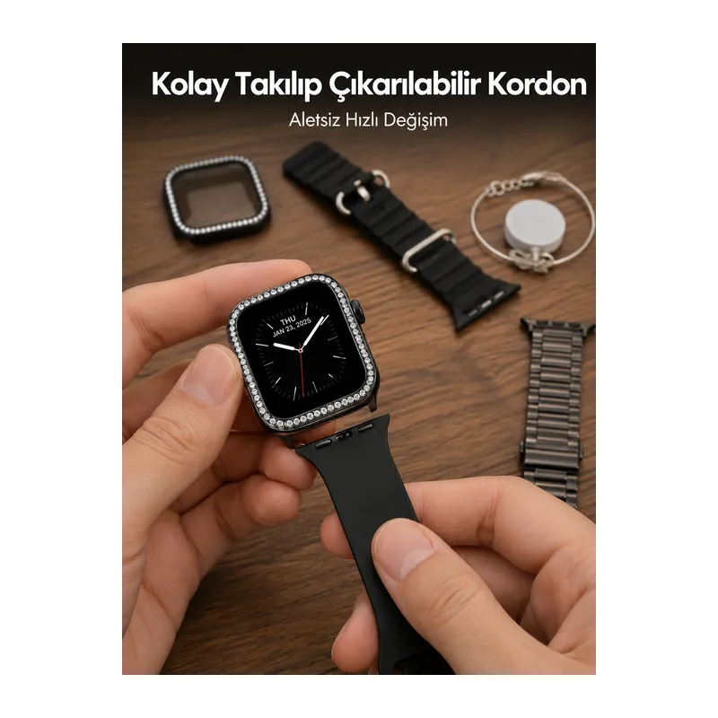 Akıllı Saat Aksesuar Seti Değiştirilebilir Kordon Ve Şarj Atı Yeni Nesil