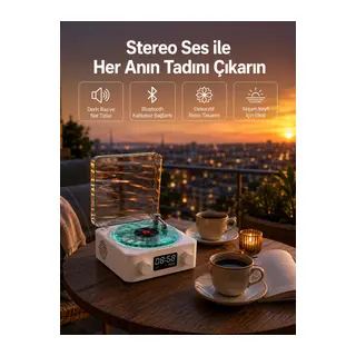 3-1 Kablosuz Bluetooth Hoparlör – Gece Lambalı, Saatli, Retro Tasarım
