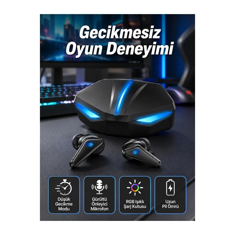 Bluetooth Kulaklık Kulaklığı Rgb Işıklı Oyunlarda Düşük Gecikme