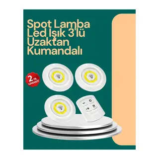 Uzaktan Kumanda İle Kontrol Edilebilen Yapışkanlı 3 Lü Kablosuz Led Spot Lamba