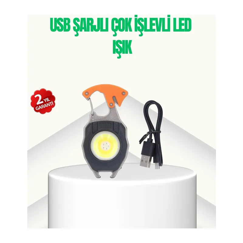 Çok İşlevli Usb Şarjlı Anahtarlık Fener