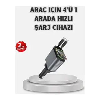 Araç Şarj Cihazı 4 Portlu 66w Hızlı Şarjlı Led Işıklı Ve 180° Dönebilir