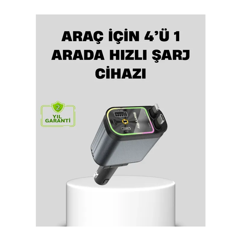 Araç Şarj Cihazı 66w 4 Portlu Hızlı Şarj Ve Led Işıklı