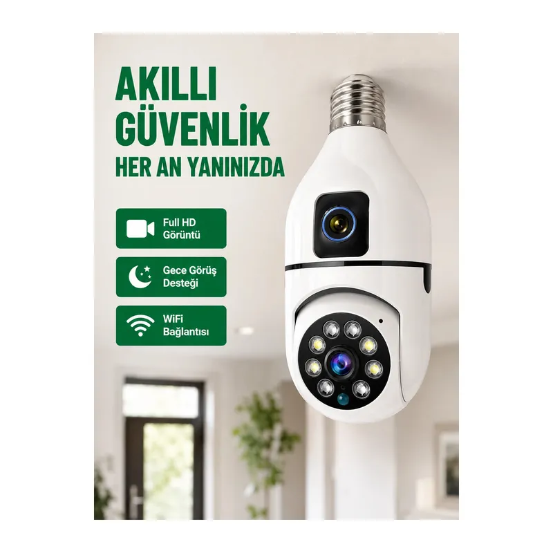 Wifi Ampul Güvenlik Kamerası 1080p Full Hd Gece Görüşlü Ve Hareket Algılamalı