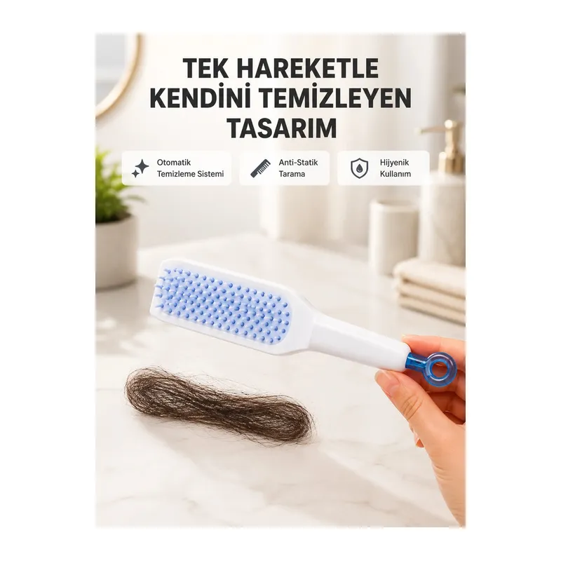 Kendi Kendini Temizleyen Saç Tarağı – Anti-statik, Silikon Uçlu, Abs Malzeme, 22x4 Cm