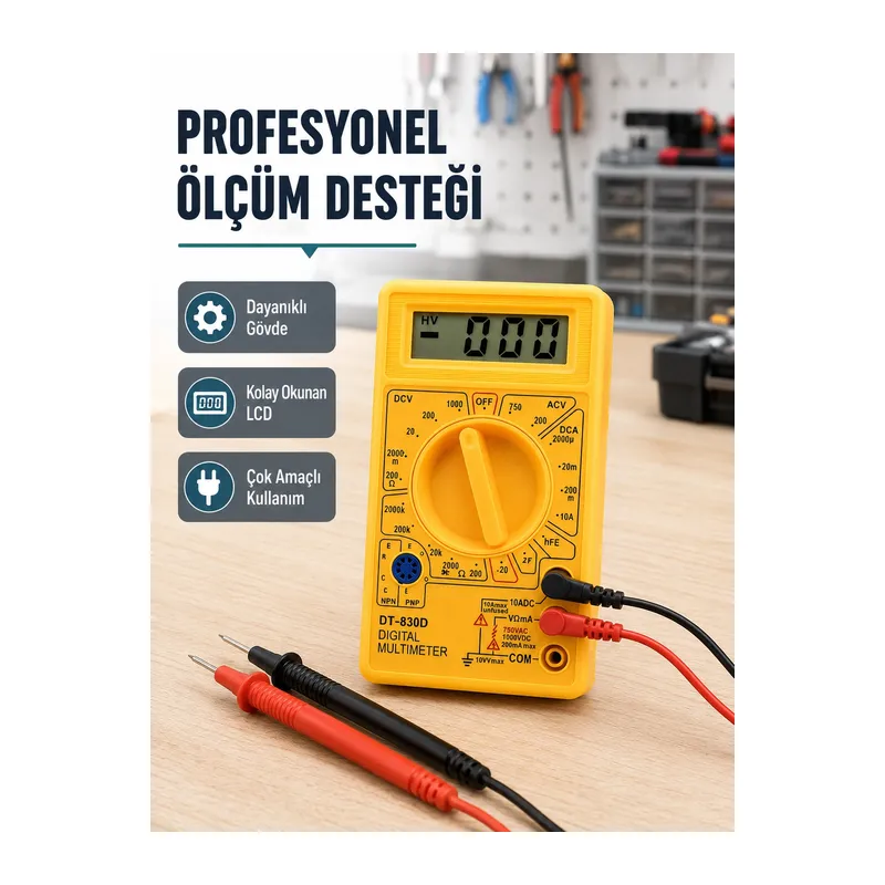 Dijital Multimetre Ölçü Aleti Ac Dc Ölçüm Ve Lcd Ekranlı Yeni Nesil