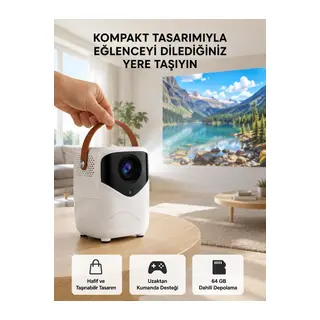 Mini Akıllı Projektör – 1080p Full Hd, 64gb Depolama, 2gb Ram, Uzaktan Kumanda Destekli Yeni Nesil