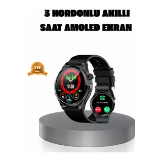Amoled Ekranlı Smartwatch – 3 Kordonlu, Kalp Atış & Uyku Takipli Akıllı Saat