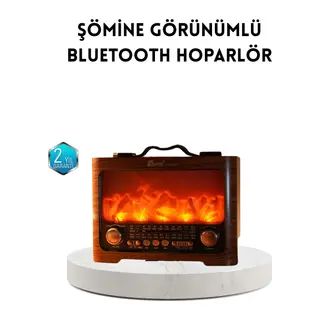 Şömine Efektli Solar Hoparlör Bluetooth 5.3 Radyo Aux Usb Tf Destekli