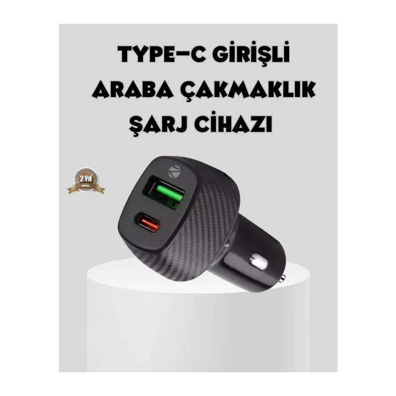 Araç Tipi Hızlı Şarj Adaptörü Type-c Pd Usb Çift Port Kompakt