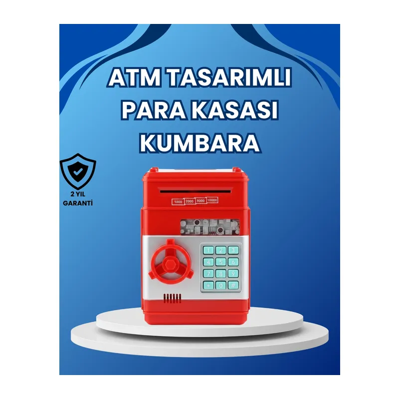 Kırmızı Atm Tasarımlı Şifreli Para Kasası Kumbara