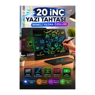 20 Inc Renkli Lcd Grafik Dijital Kalemli Çizim Tableti Yazı Tahta Not Yazma Eğitim Tableti Siyah