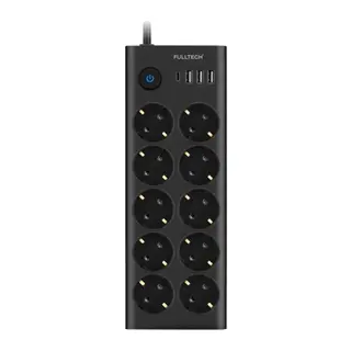 Fulltech Ftr14 Type-c Girişli Akım Korumalı 10’lu Priz, 3 Usb