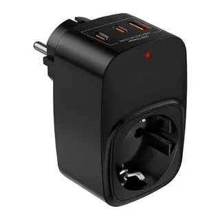 Tekli Yüksek Voltaj Korumalı Duvar Prizi 2x Type-c 1x Usb Çıkışlı Priz Grup Priz Çoğaltıcı Siyah