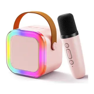 Karaoke Kablosuz Hoparlör Mikrofonlu Rgb Işıklı Bluetooth Speaker Tf Kart/usb Pembe