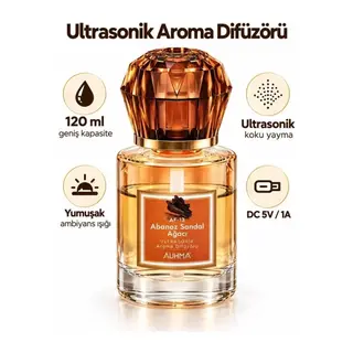 Ultrasonik Aroma Difüzörü 120 Ml Abanoz Sandal Ağacı Kokulu Led Işıklı Araç Ve Oda Kokusu