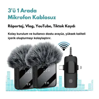 F11 Yüksek Kalite Profesyonel 3 In 1 Kablosuz Taşınabilir Yaka Mikrofonu Tüylü