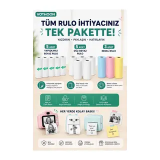 13’lü Mini Yazıcı Termal Rulo Seti Çocuk Kamera Baskı Kağıdı 5 Yapışkanlı 5 Düz Beyaz 3 Renkli