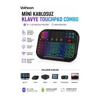 Rgb Işıklı Mini Kablosuz Klavye Touchpad Combo, Bluetooth Ve 2.4g Smart Tv Kumandası