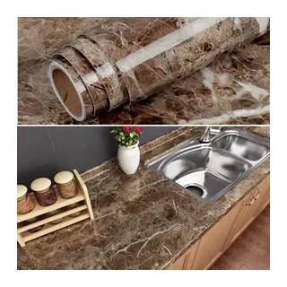 Mermer Desenli Masa Tezgah Mutfak Su Geçirmez Yapışkanlı Folyo Sticker Kahverengi 5x0,6m