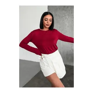Rahat Ve Şık Uzun Kollu Bisiklet Yaka Likralı Viskon Penye Body Bordo - Bordo / S