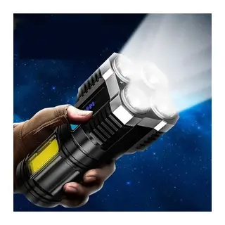 Ultra Parlak El Feneri Usb Şarj 4 Led+yan Cob Led Taktik Günlük Hayat Kamp Avcılık El Feneri