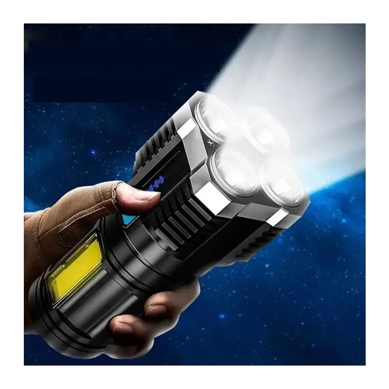 Ultra Parlak El Feneri Usb Şarj 4 Led+yan Cob Led Taktik Günlük Hayat Kamp Avcılık El Feneri