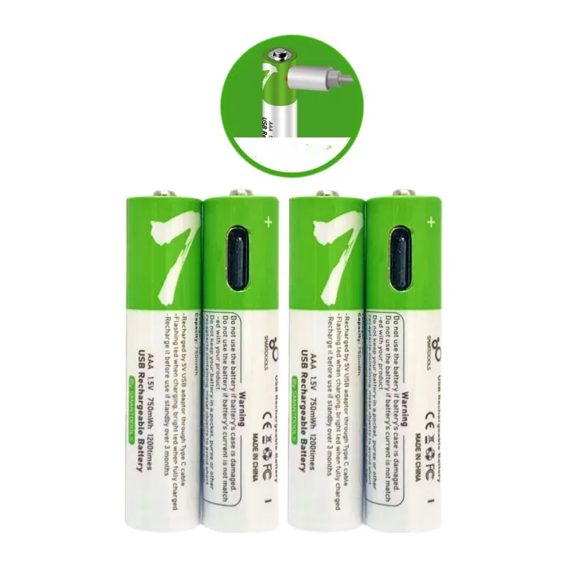 Type-c İle Şarjolabilen 4 Lü Aaa 1.5v Lityum İnce Şarjlı Kalem Pil 750 Mah Uzun Ömürlü