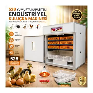 528 Yumurta Kapasiteli Endüstriyel Kuluçka Makinesi - 3 Çeşit Viyollu, Çıkım Sepetli + Isı Lambası Hediyeli