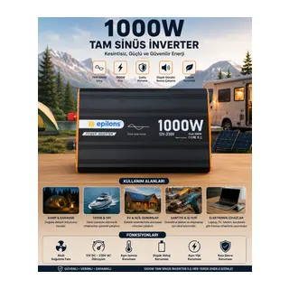 1000w Tam Sinüs İnverter 12v Ac Çevirici | Sessiz Fanlı, Usb Çıkışlı, Araç Karavan Tekne Solar Uyumlu Güç İnverteri