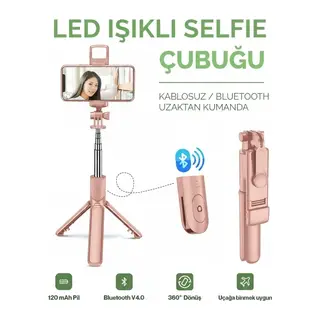 Led Işıklı Selfie Çubuğu Bluetooth Kumandalı Kablosuz Tripot Selfie Monopod Selfie Stick (pembe)