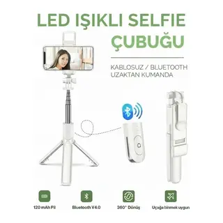 Led Işıklı Selfie Çubuğu Bluetooth Kumandalı Kablosuz Tripot Selfie Monopod Selfie Stick (beyaz)