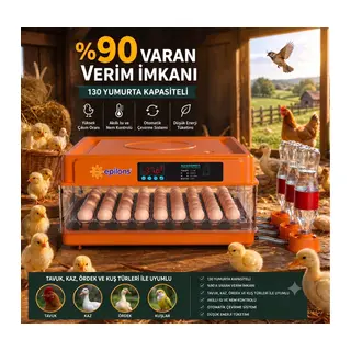 Tam Otomatik Kuluçka Makinesi 130 Yumurta Kapasiteli - Akıllı Isı Ve Nem Kontrollü, Ayarlanabilir Viyol, Otomatik Su Sistemli