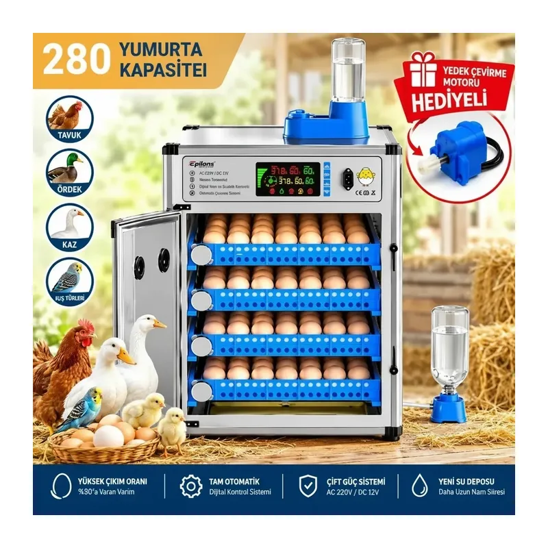 My280 Kapasiteli Profesyonel Tam Otomatik Kuluçka Makinesi | Çift Nem Kontrol Sistemi, Otomatik Su Tamamlama Ve Çevirme