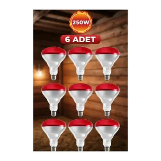 (6 Adet) 250w Kızılötesi Isıtıcılı Hayvan Isıtma Ve Kuluçka Lambası (kırmızı Işık) E27 (kalın Duy)