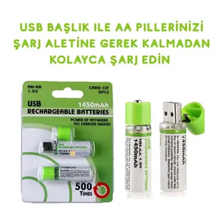 Usb İle Şarj Olabilen 2 Li 1450 Mah Lityum Şarjlı Kalem Pil