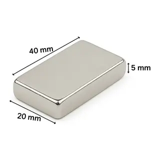 40×20×5 Mm N35 Neodyum Mıknatıs – Nikel Kaplama, Köşeli (10’lu Paket)