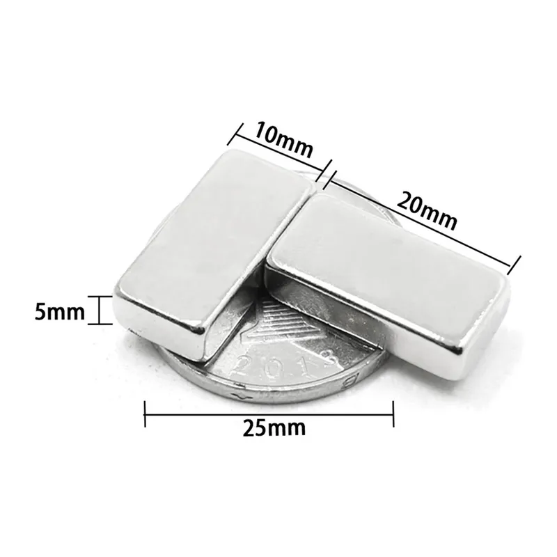 2 Adet 20x10x5 Mm Neodyum Magnet N35 Güçlü Mıknatıs Köşeli Ve Dayanıklı Nikel Kaplama