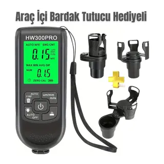 Hw-300pro Oto Boya Kalınlık Ölçer Fe Nfe 2000µm + 2 Fonksiyonlu Bardak Tutucu Hediyeli
