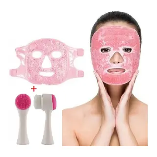 Jel Buz Paketi Yüz Maskesi Baş Ağrısı Yastık Kozmetik Maske + Çift Taraflı Cilt Fırçası